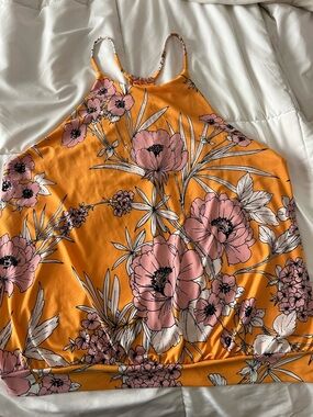 Express tangerine/pink halter top. Size L. Poly/spandex mix. GUC